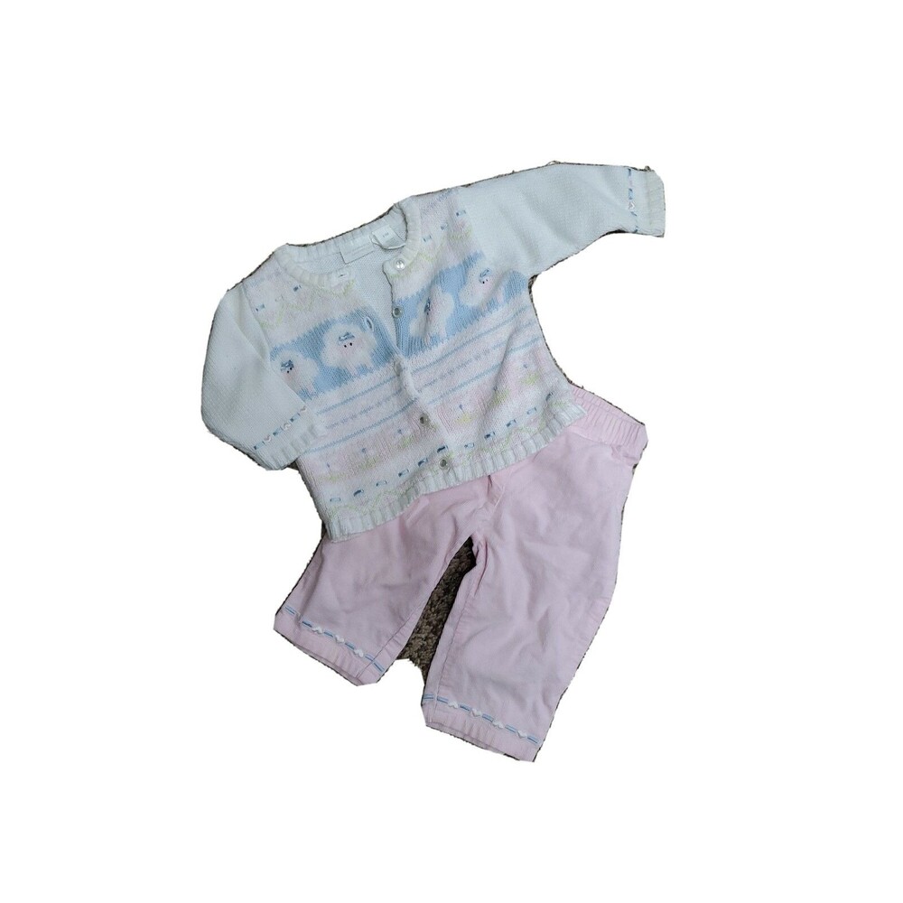 Girl's 6-9 monhts cardigan sweater thin corduroy pink pants set